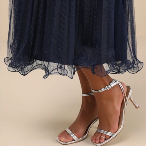 Lulus Exemplary Aura Navy Tulle Surplice Midi Dress Blue - Size XL - Picture 4 of 4